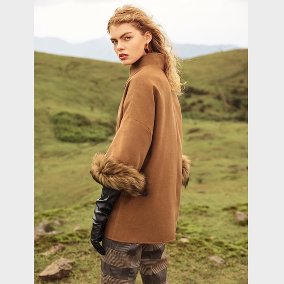 Boho Faux Fur Camel Coat Jacket - Picture 3 of 9